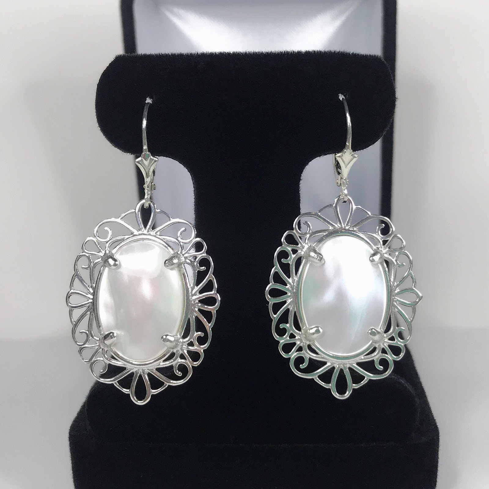 Beautiful Mother Of Pearl Earrings In Sterling Silver 2 Inch